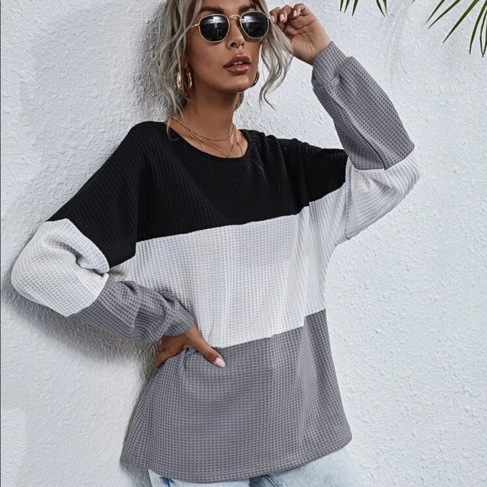 BLACK, WHITE & GRAY COLORBLOCK DROP SHOULDER TEE - Picture 6 of 8